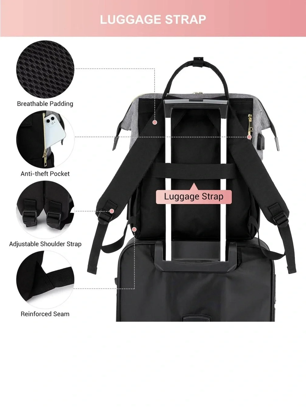 Lovevook Two-Tone Black and Gray Laptop Backpack Tote